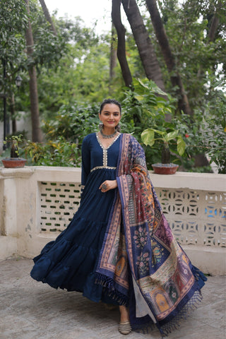 Beautiful Frill Stitching Designer Festival And Wedding Gown And Dupatta Set