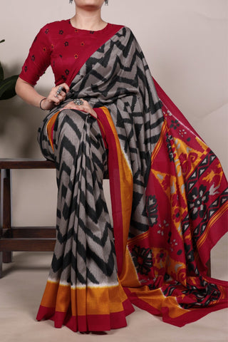 Zigzag Tasar Silk Saree