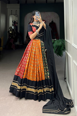 Foil Printed Pure Cotton With Dola Silk Lehenga Choli For Navratri