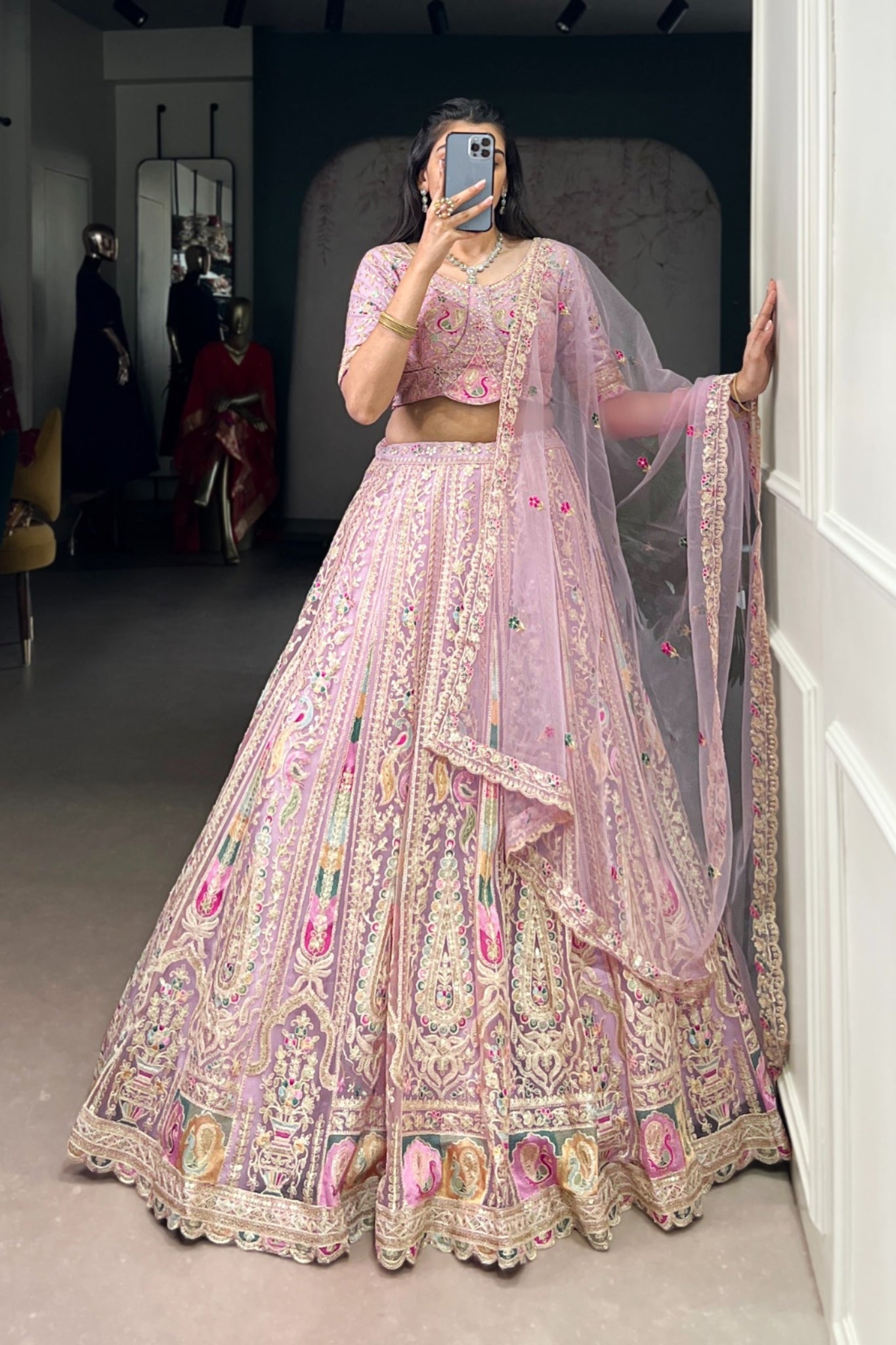 Bridal Pastel Net Lehenga Choli With Sequins Elegance