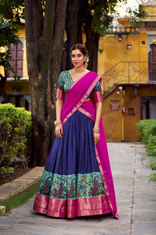 Aastha Silk South Indian Wedding Lehenga Choli With Zari Weaving And Georgette Dupatta