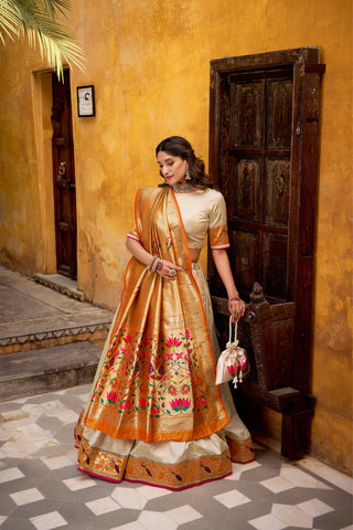 Designer Silk Paithani Lehenga Choli Set With Zari Weaving