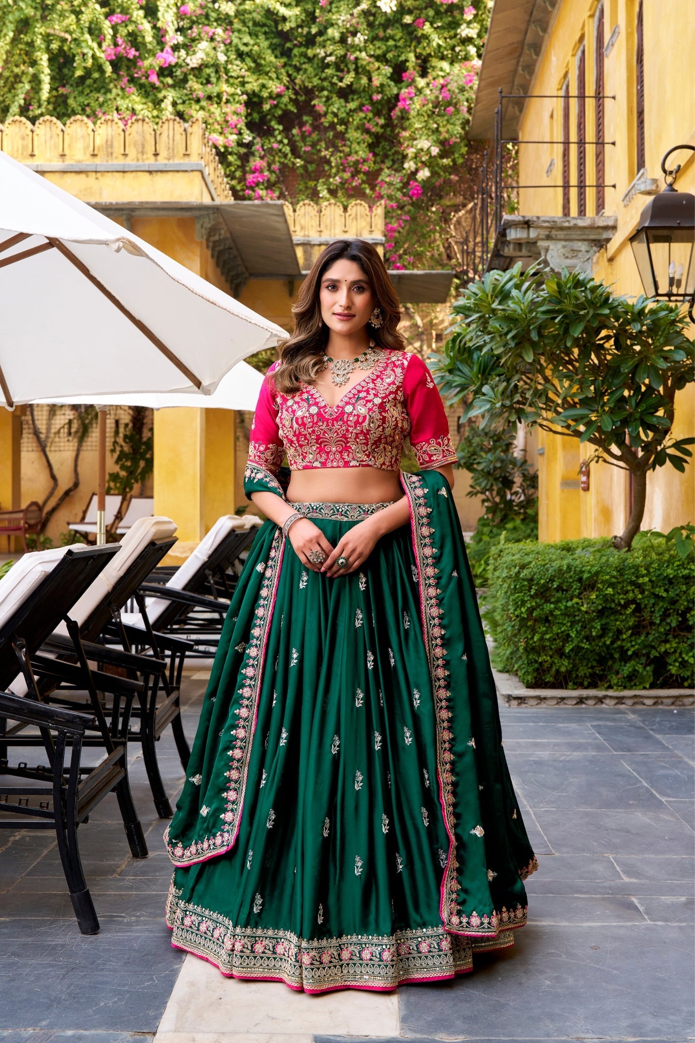 Luxury Silk Satin Embroidered Lehenga Set For Wedding And Festive Wear