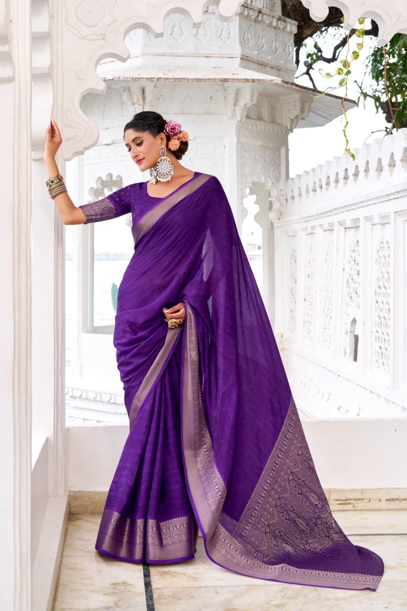 Chinon Saree With Zari Weaving Explore Acriine Ethnic Collection