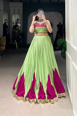 Parrot Green Pure Rayon Beautiful Navratri Designer Lehenga Choli