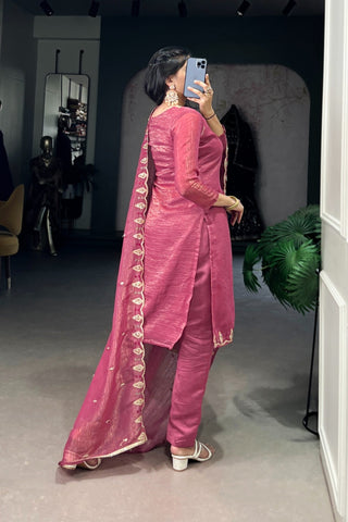 Elegant Silver Glory Embroidered Suit Set For Women