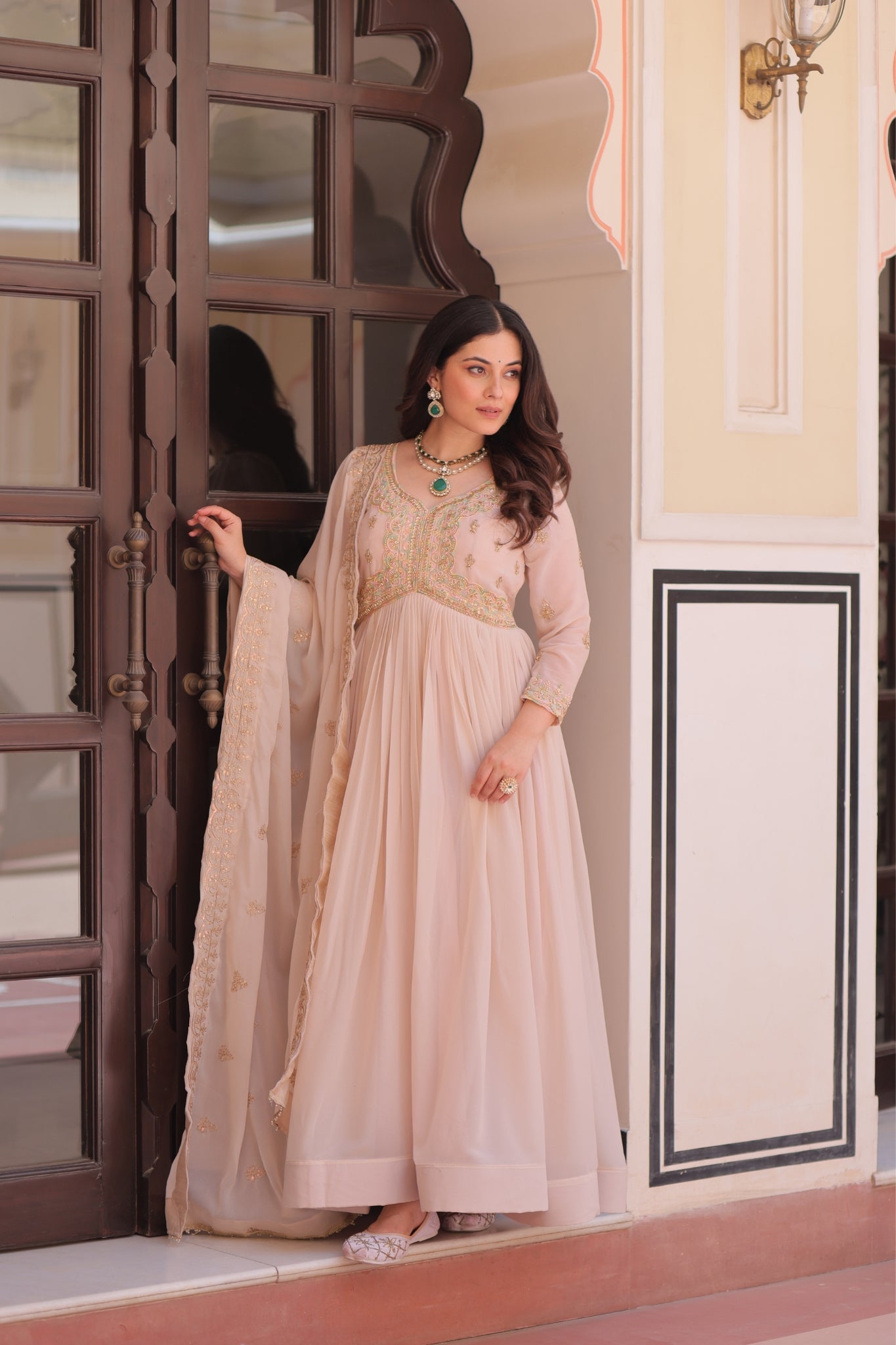 Designer Georgette Gown With Sequins Elegance