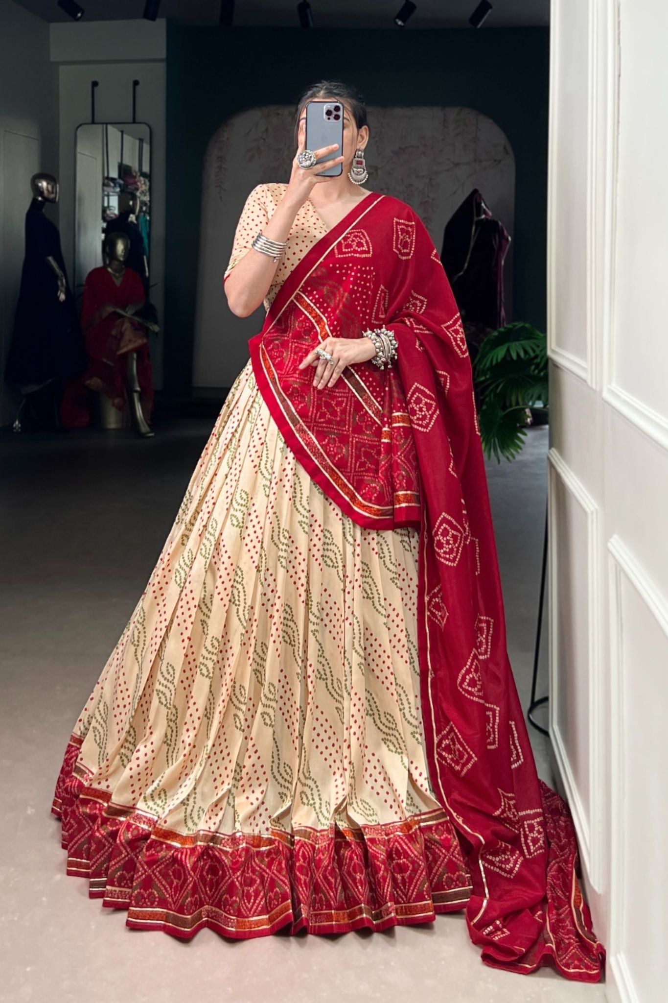 Glamorous Bandhej Print Lehenga Choli for Navratri And Weddings