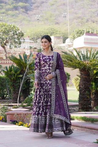 Jacquard With Sequins Embroidered Work Gown & Dupatta Set