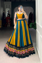 Mustard Pure Rayon Gamthi Work With Gotta Patti Lace Touch Up Navratri Lehenga Choli