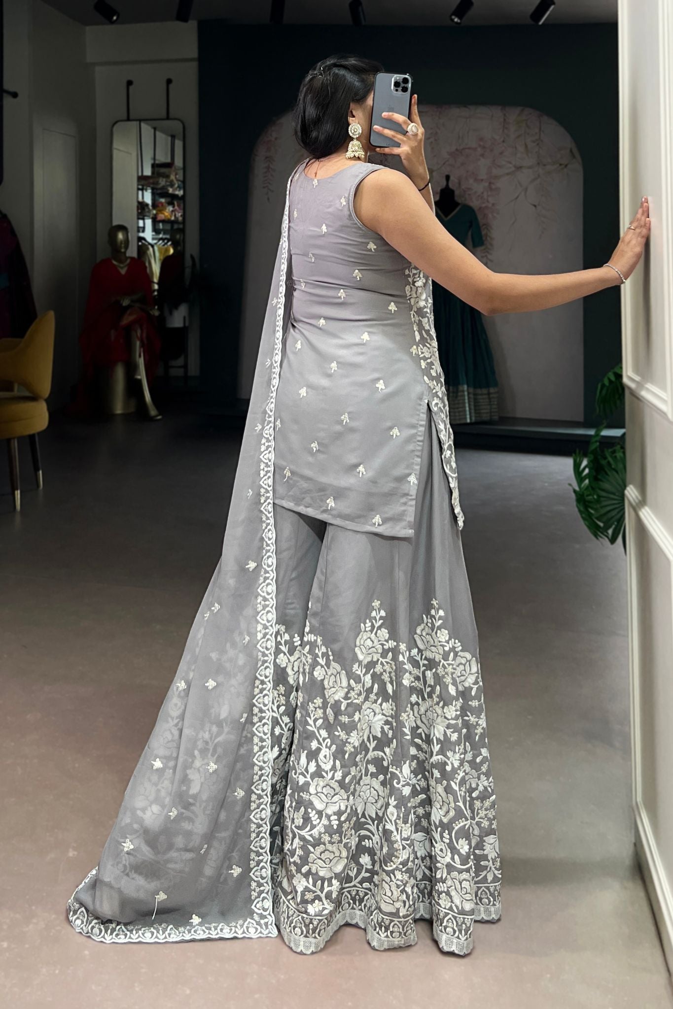 Designer Star Georgette Suit Sequins Thread Embroidery Work Set