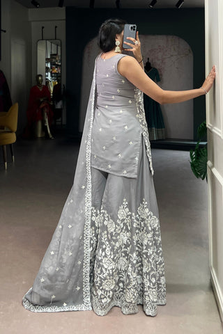 Designer Star Georgette Suit Sequins Thread Embroidery Work Set