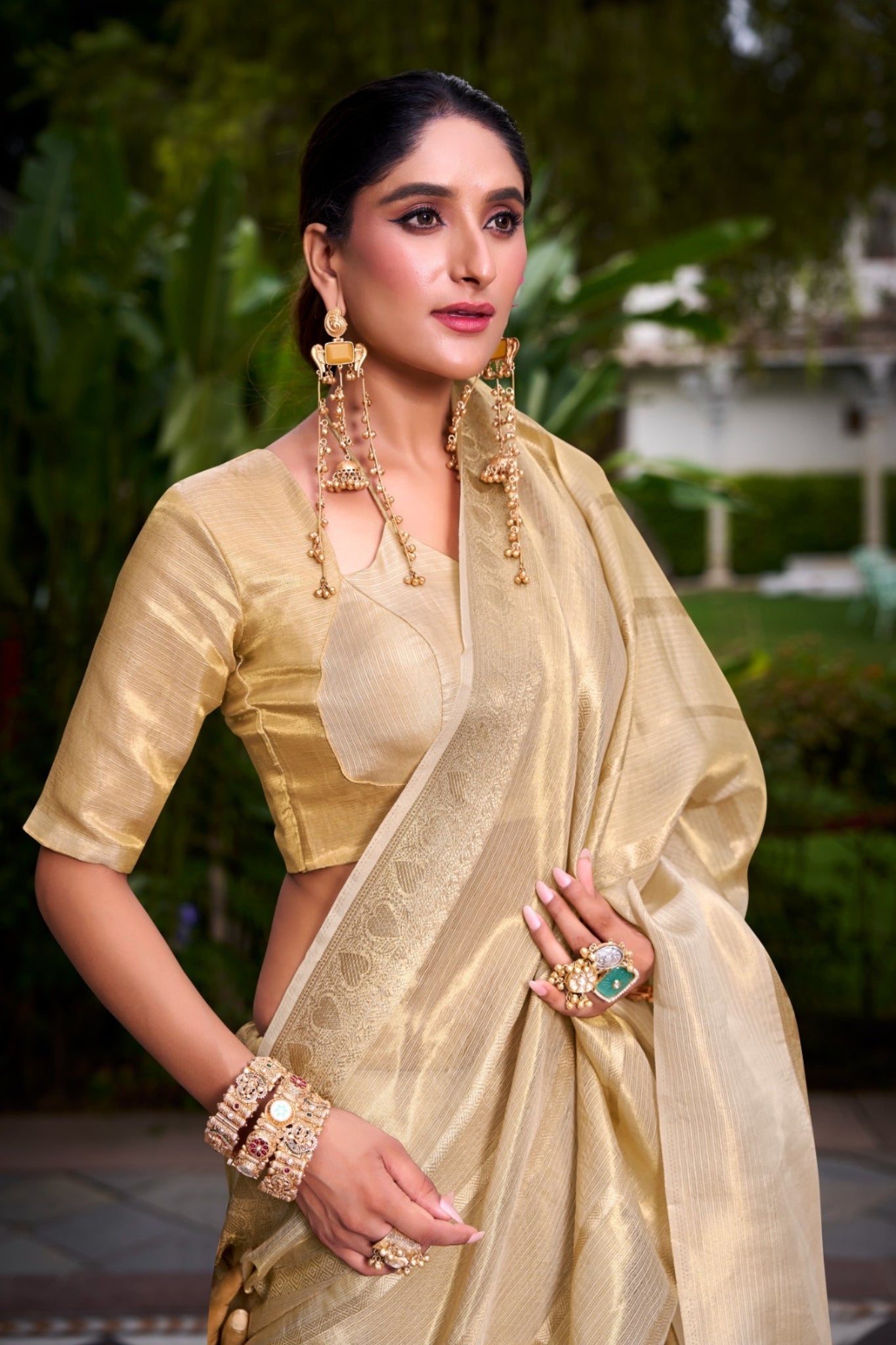 Gold Tissue Saree with Zari Weaving Explore Acriine Ethnic Collection