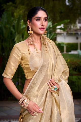 Gold Tissue Saree with Zari Weaving Explore Acriine Ethnic Collection