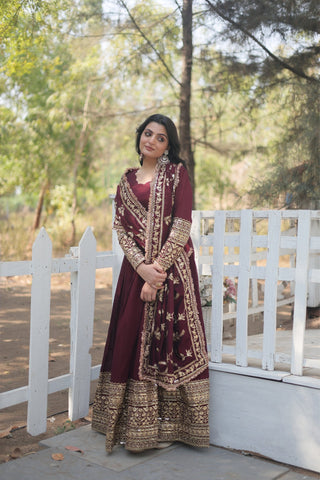 Stunning Premium Dark Maroon Anarkali Set