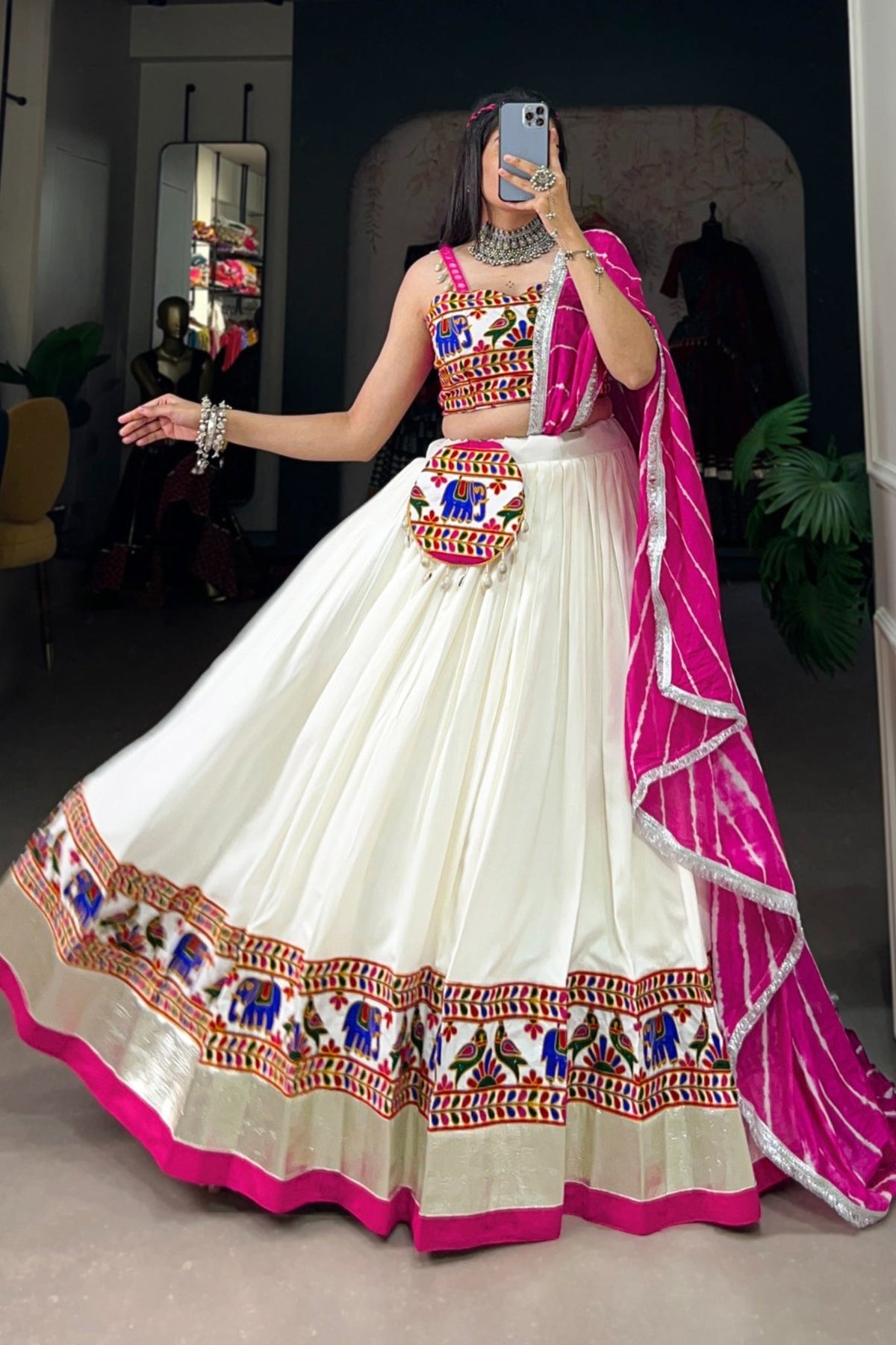 Pure Rayon Navratri Special Gamthi Work Lehenga Choli