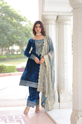 Eid Exclusive Velvet Sequin Embroidered Outfit – Shine In Festive Luxury