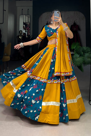 Rayon With Printed Silk Original Mirror Gamthi Work Lehenga Choli For Navratri