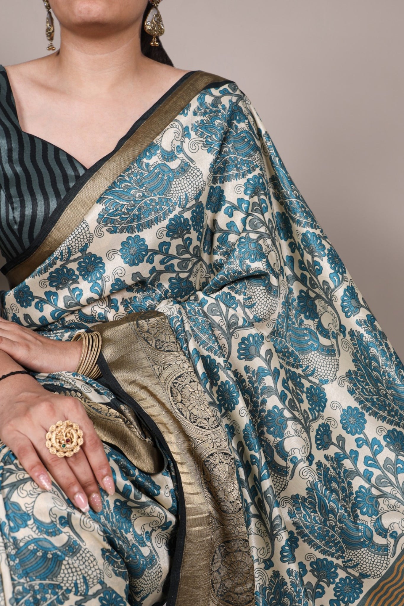 Tasar Silk Printed With Viscose Border Beautiful Saree