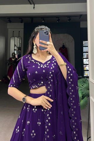 Purple Georgette Sequins And Thread Embroidery Work Wedding Lehenga Choli