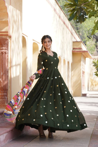 Designer Sequins Embroidered Gown With Dupatta Set