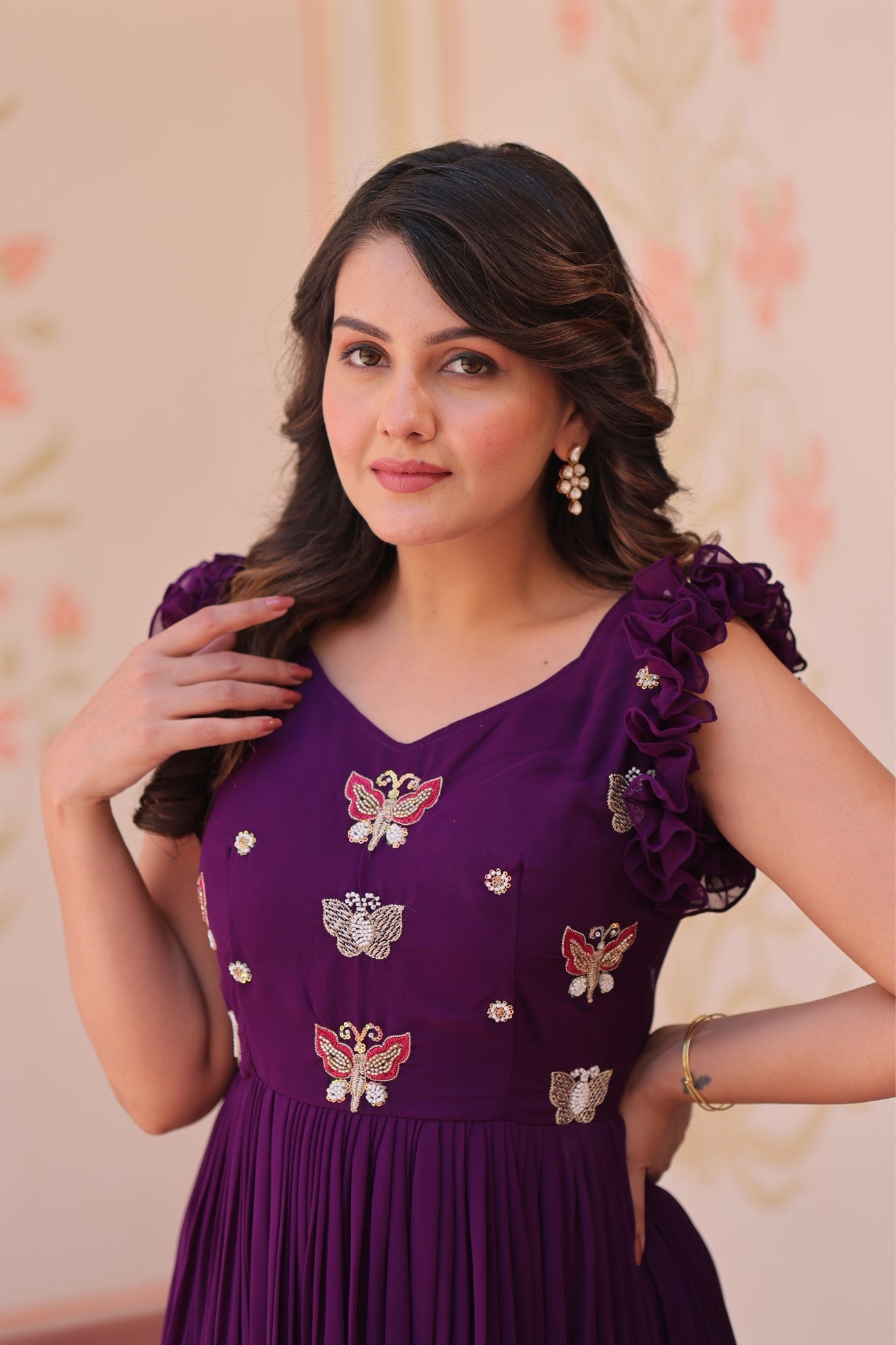 Stunning Sequins Multi Tread Beads Embroidered Work Women Gown