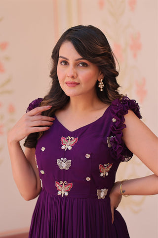 Stunning Sequins Multi Tread Beads Embroidered Work Women Gown