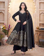 Royal Black Fully Stitched Premium Hand Foil with Fancy Mirror Work Gown