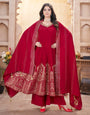 Stunning Red Fully Stitched Premium Hand Foil with Fancy Mirror Work Gown