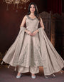 Beige Color Fully Stitched Premium Hand Foil with Fancy Mirror Work Gown