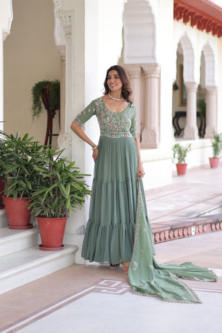 Premium Designer Sequins Beads Embroidery Gown With Dupatta Set