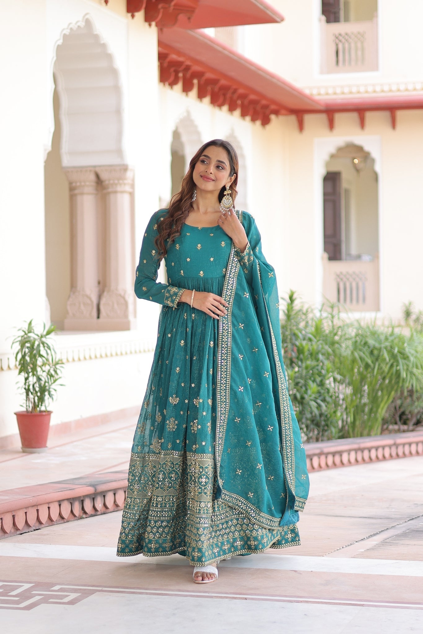 Ethereal  Silver Crunchy Sequins Embroidered Luxury Anarkali Gown Set