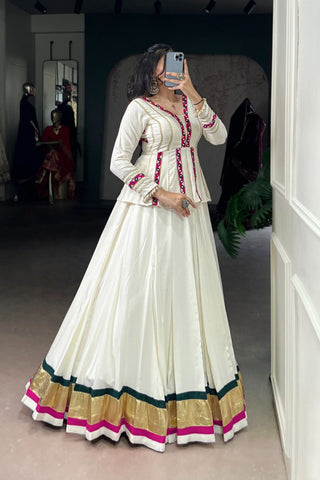 White Designer Original Mirror Gamthi Work Navratri Lehenga Choli