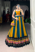 Mustard Pure Rayon Gamthi Work With Gotta Patti Lace Touch Up Navratri Lehenga Choli