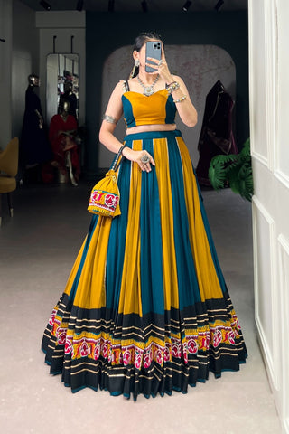 Mustard Pure Rayon Gamthi Work With Gotta Patti Lace Touch Up Navratri Lehenga Choli
