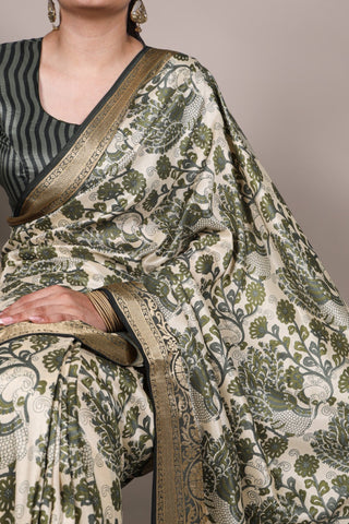 Tasar Silk Printed With Viscose Border Beautiful Saree