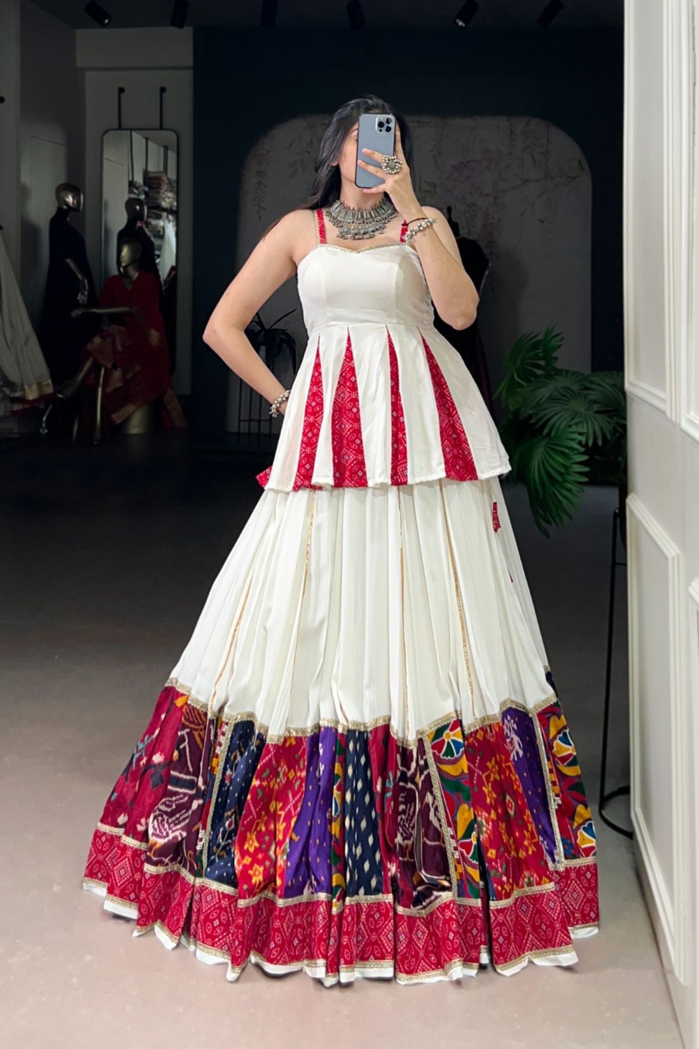 Traditional Designer Bandhej Printed  With Multi Patch Work Navratri Lehenga Choli