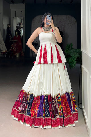 Traditional Designer Bandhej Printed  With Multi Patch Work Navratri Lehenga Choli