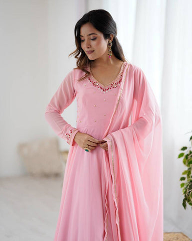 Baby Pink Color Georgette Three Piece Anarkali Suit
