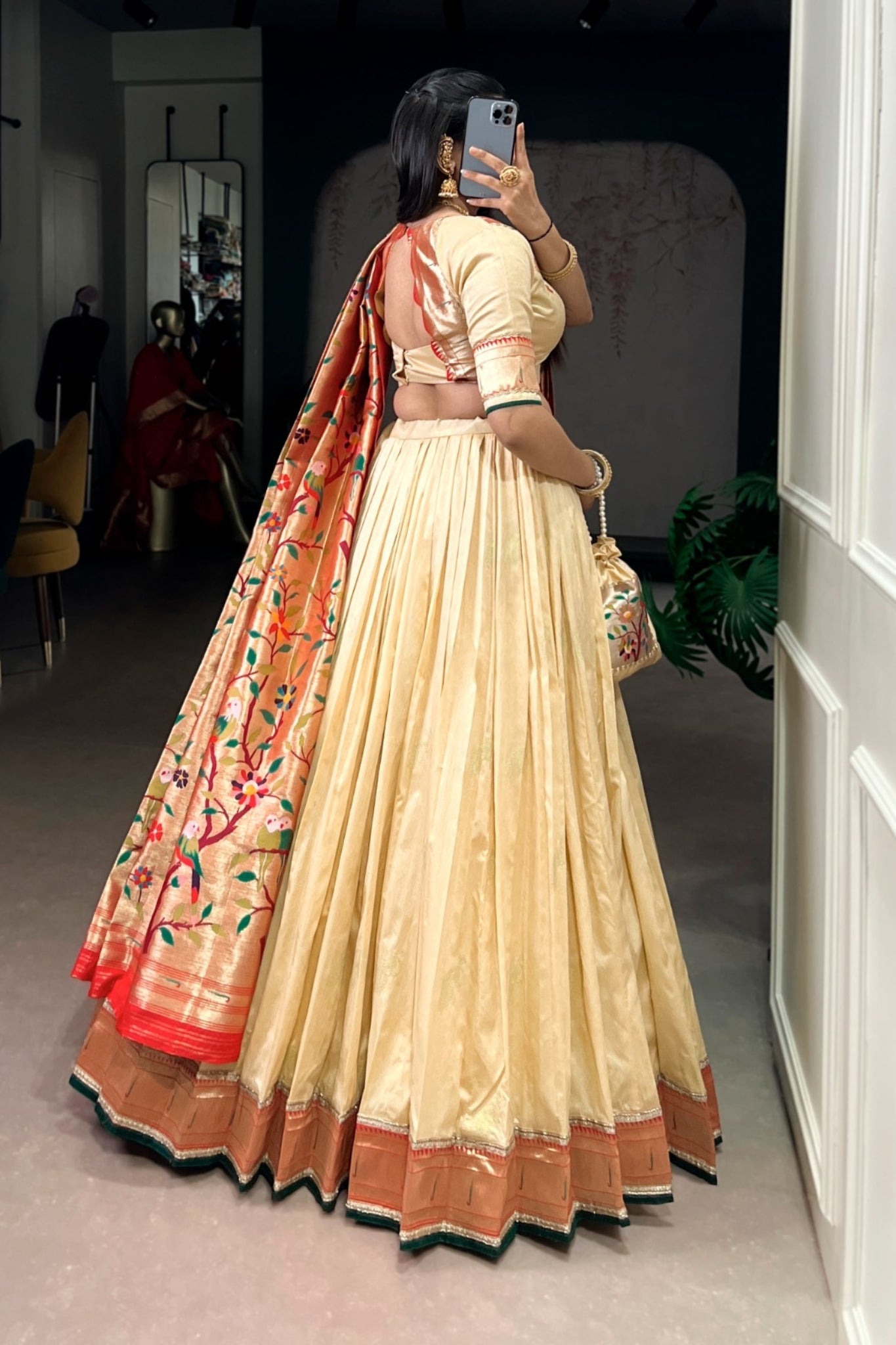 Designer Silk Paithani Lehenga Choli Set With Zari Weaving