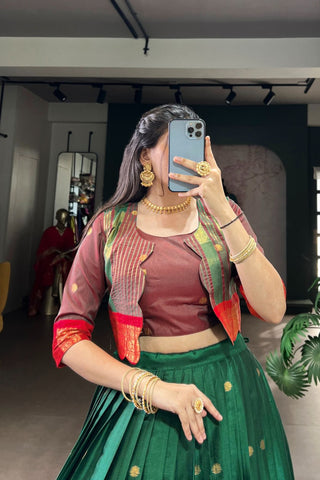 Premium Poly Cotton Zari Woven Lehenga Set – Perfect for Weddings & Celebrations