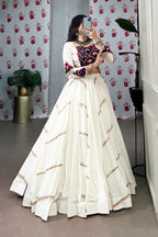 Elevate Navratri Style Original Mirror Gamthi Work With Sequins Lace Touch Up Lehenga Choli