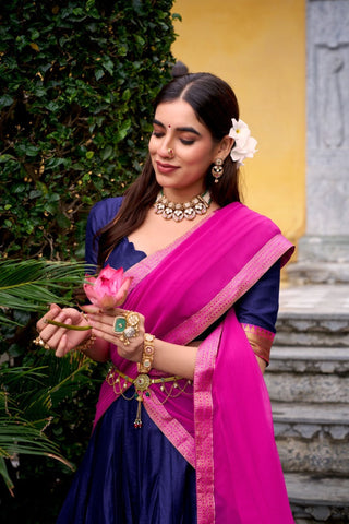 Ready-to-Wear Zari Woven Lehenga Set with Unstitched Blouse and Lace Border Dupatta