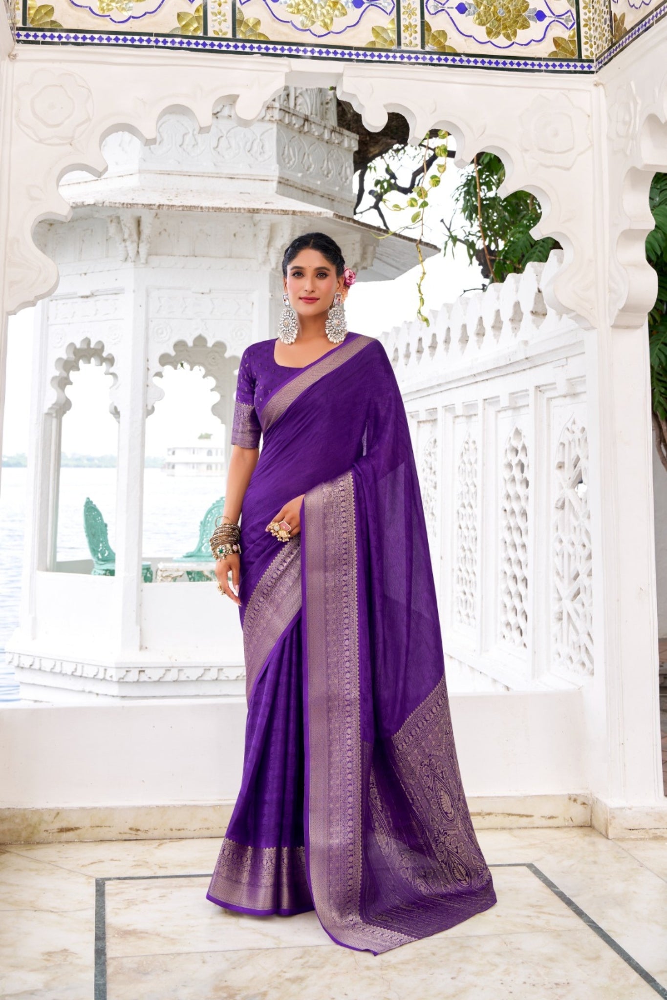 Chinon Saree With Zari Weaving Explore Acriine Ethnic Collection