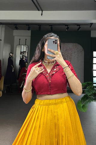 Ready-to-Wear Zari Woven Poly-Cotton Lehenga with Hand-Embroidered Cotton Blouse