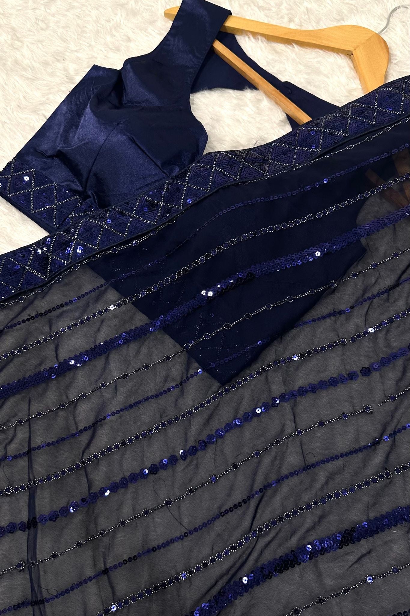 Blue Color Bollywood Georgette Saree