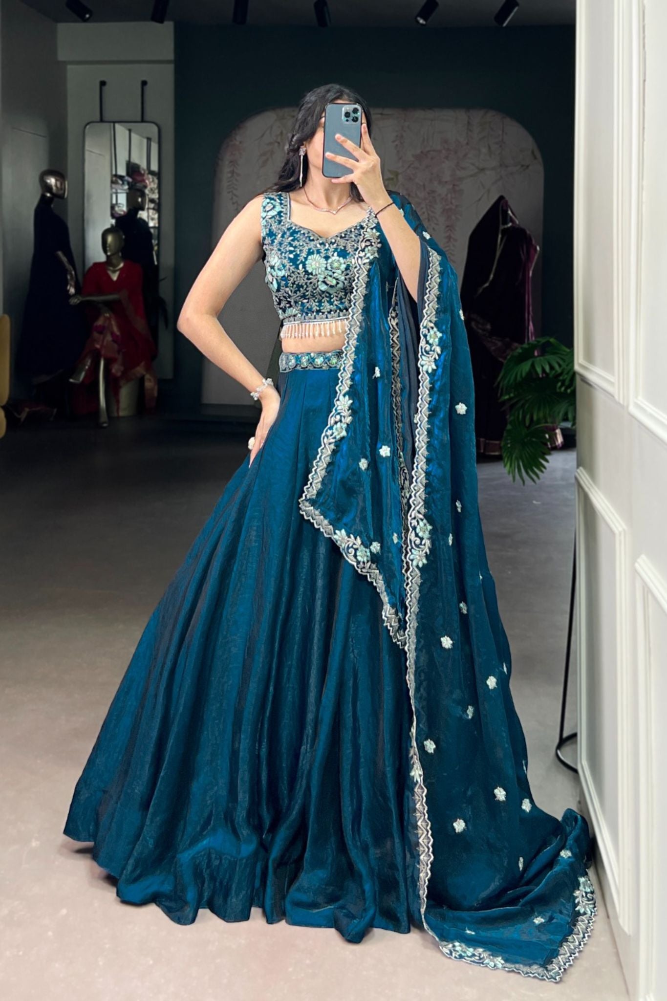 Peacock Color Beautiful Sequins And Tread Embroidered Lehenga Choli