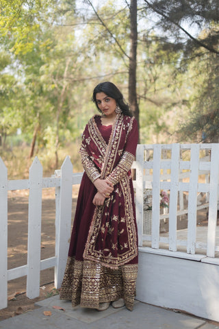 Stunning Premium Dark Maroon Anarkali Set