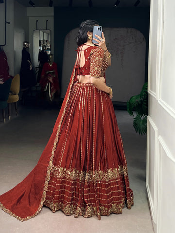 Regal Maroon Rangoli Silk Lehenga Choli Set With Dupatta