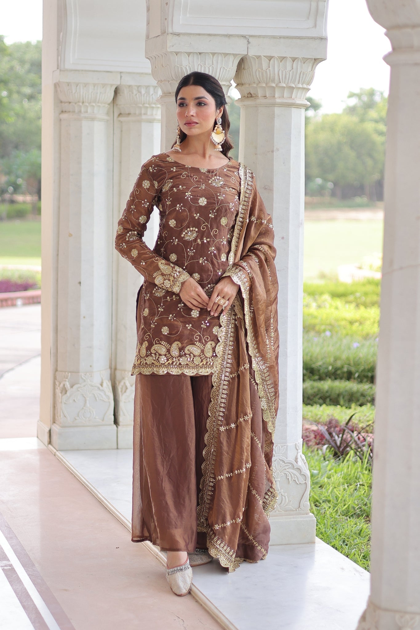 Premium Fendy Sharara Set with Rich Sequins Zari Embroidery